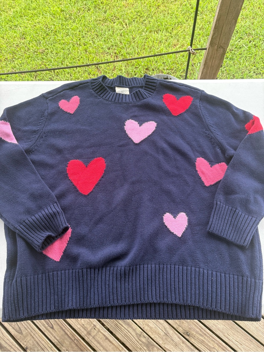 St. John’s Bay 1X Navy Pink Red Heart Crewneck Sweater NWT Valentines - Picture 1 of 10